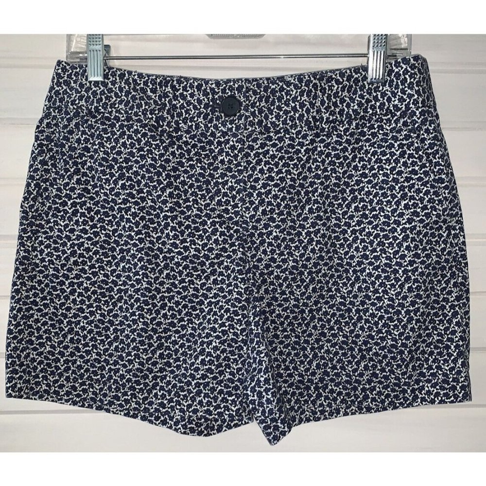 ANN TAYLOR LOFT Sz 4 Blue White Micro Floral Casual Shorts 100% Cotton EUC